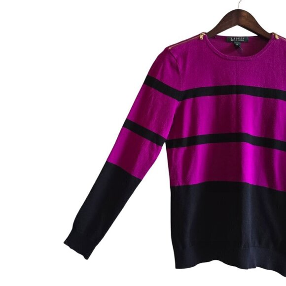 Ralph Lauren Purple Colorblock Zip Shoulder Long Sleeve Sweater Sz M - Picture 3 of 8